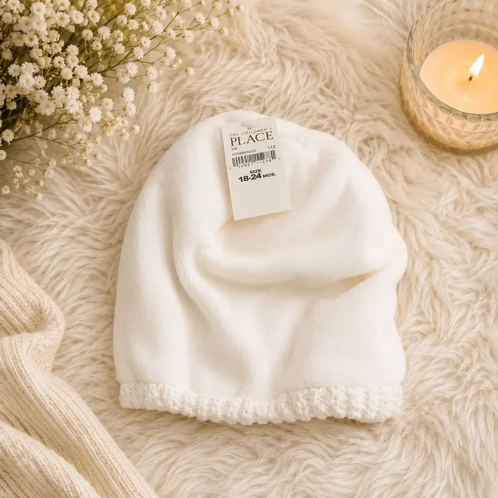 The Children's Place Baby Girl Cream Ivory Cable Knit Beanie Hat Hearts 18-24